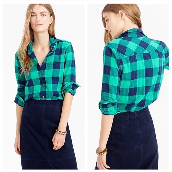 J. Crew Tops - J Crew Shrunken Boy Shirt Buffalo Check Plaid